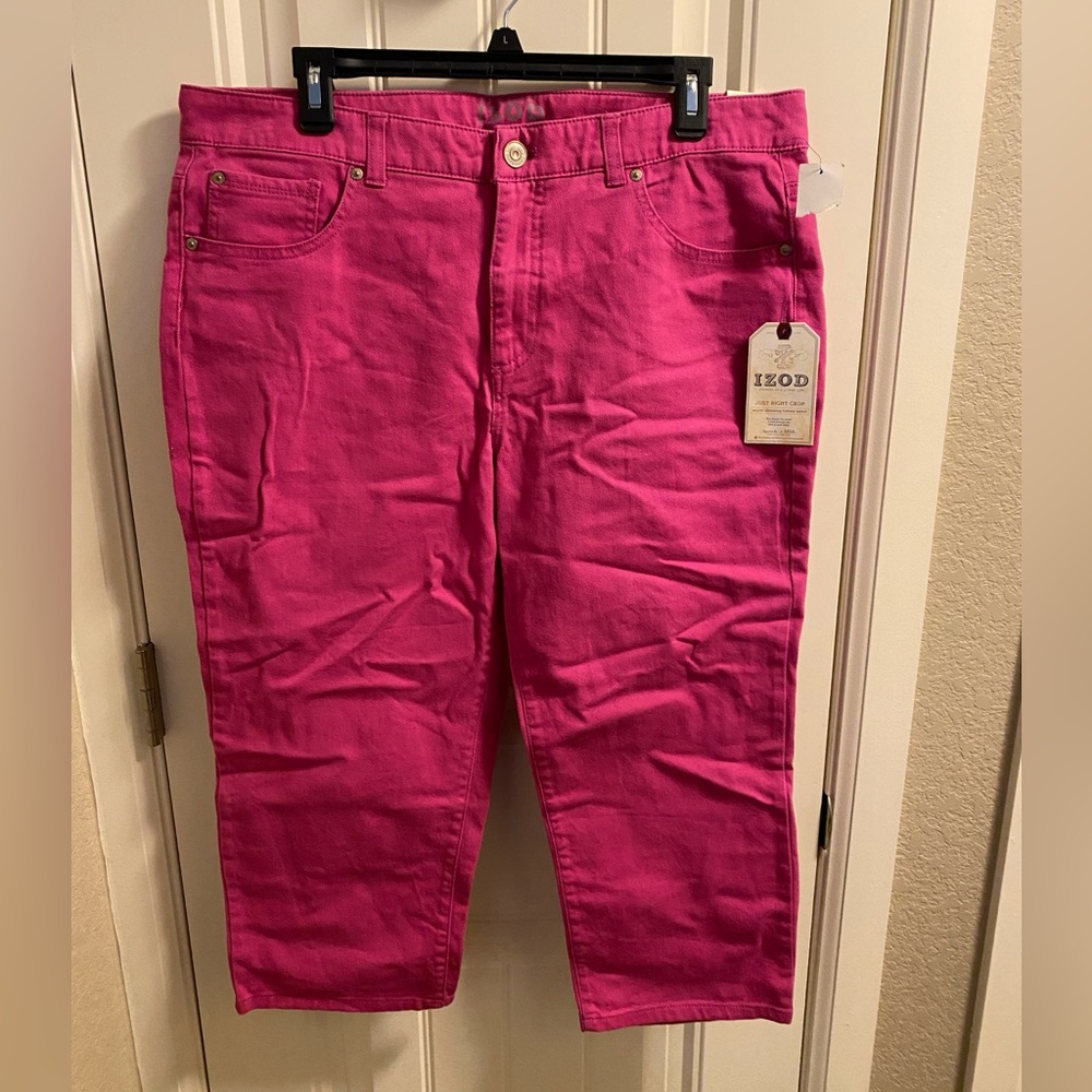 NWT IZOD Jeans 12 Pink Just Right Crop Stretch Denim Capri Capris